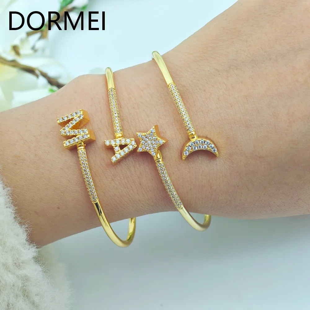 DOREMI Elegant Women Custom Initial Letters Charms Bracelet Full Cz Letters Staggered Bangle 250408