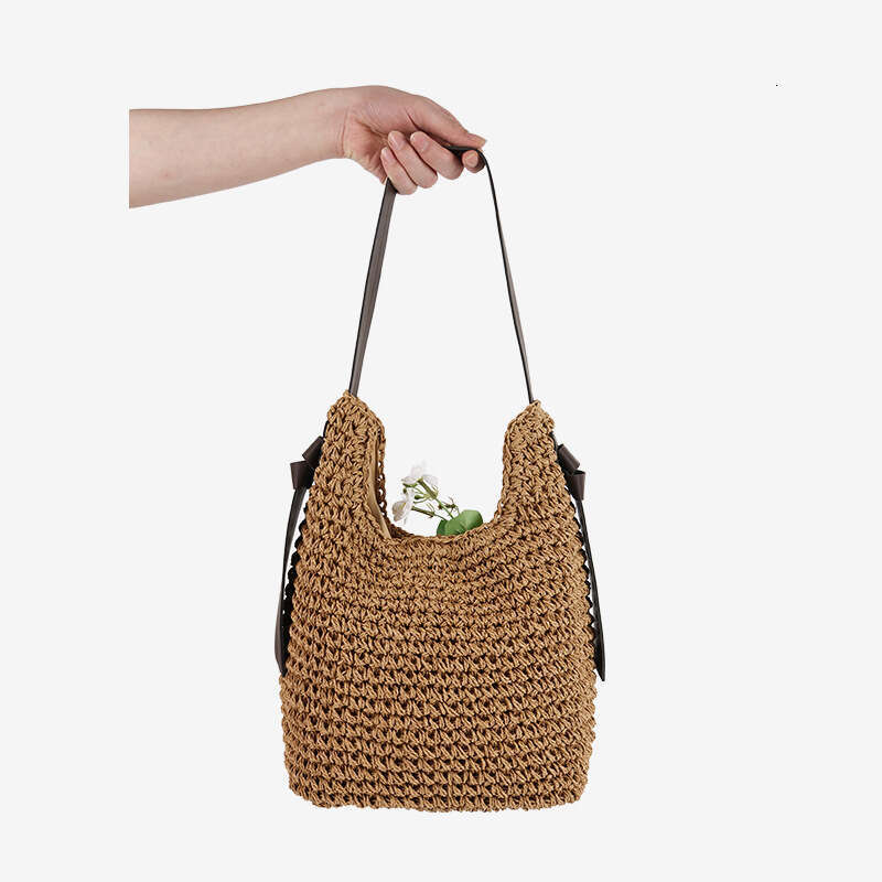 Handmade Beach Bag Leisure Large Capacity Single Shoulder New PU Tassel Grass Woven Vacation Style Beach Bag, Fashionable Women's Bag Kq2