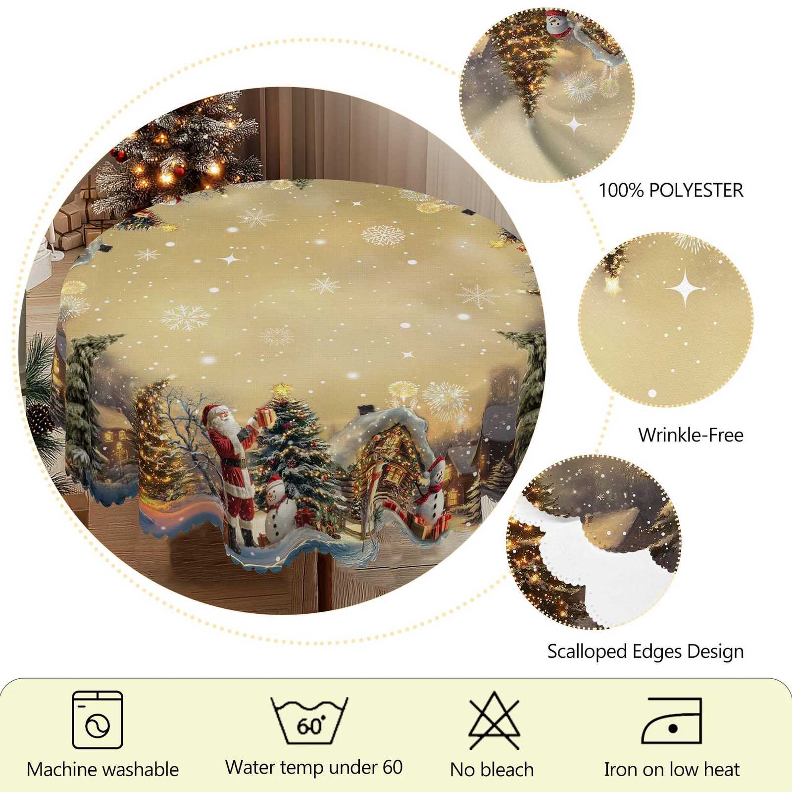 Christmas 1Pc Vintage Khaki Christmas Tablecloth with Santa Claus Reindeer Sleigh Patterns Christmas Decor 2025 Christmas Party Decoration Y251113