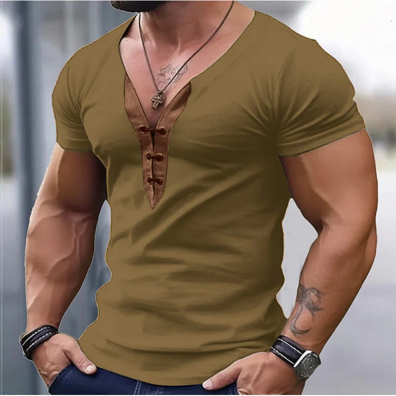Summer Mens V-neck Splicing Sports Fitness and Leisure Youth Short sleeved T-shirt Whole Order
