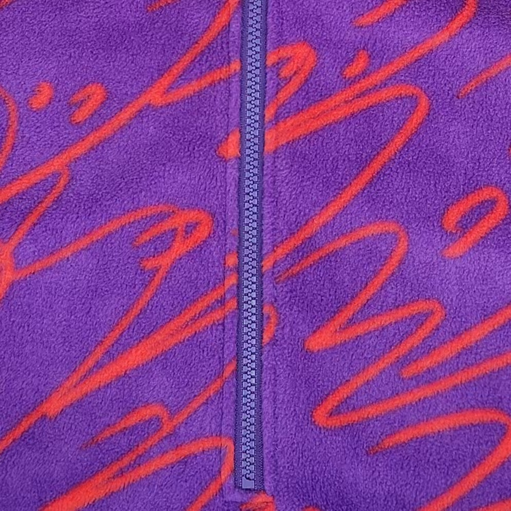 Men's Purple Graffiti Polar Fleece 1/2 Zip Sweatshirt Loose fit Stand-up collar Long sleeve top with Elastic cuffs and hem