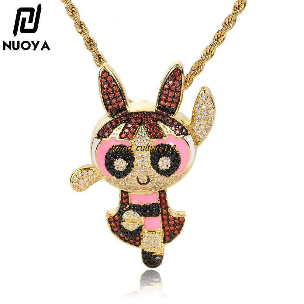 Cartoon Anime Flying Girl Police Pendant Accessories Trendy Brand Hip Hop Moissanite Men's Personalized Necklace