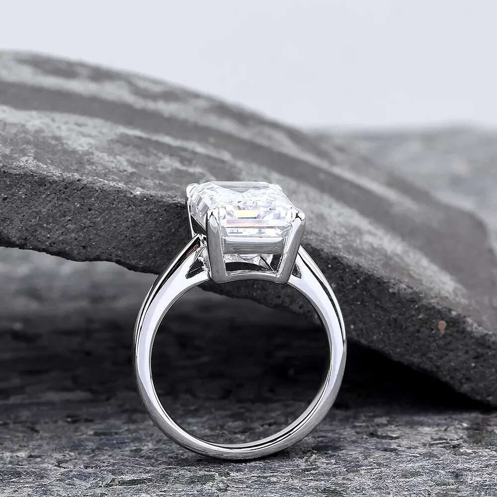 1/2/4carat Emerald Cut Moissanite Diamond Solitaire Engagement Rings with Certificate 925 Sterling Silver Wedding Ring for Women