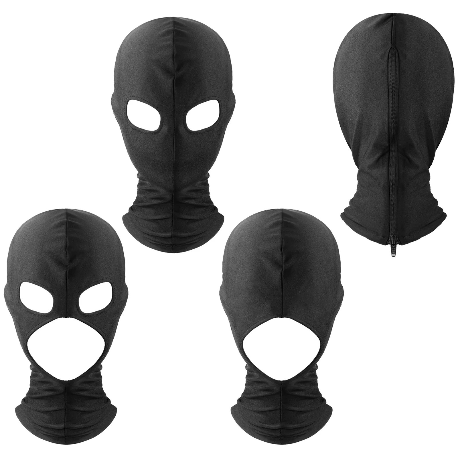 Halloween Hood FaceMask Adult Elastic Head Mask Open Mouth Eye Glued Full Head Cover Bondage Headgear Black Slave Restraint Hood 250410