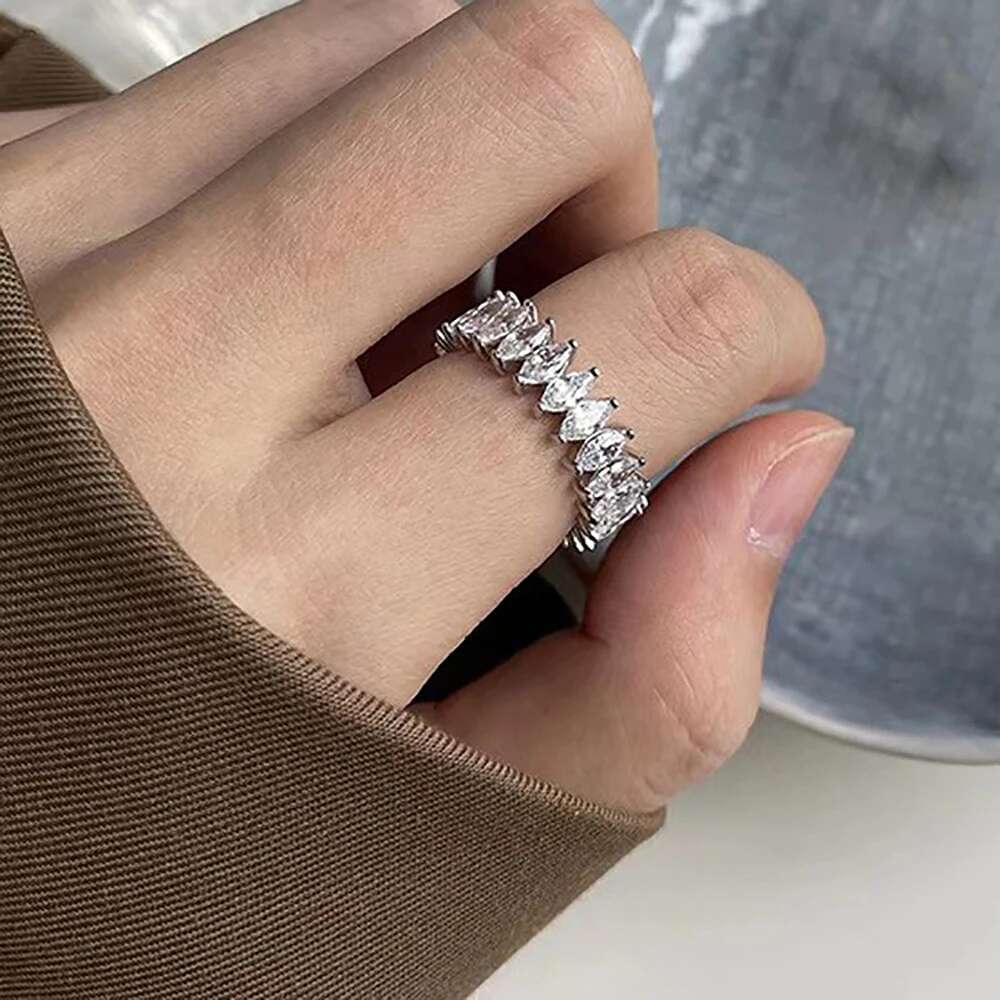 Gra Certified Marquise Cut Moissanite Eternity Band for Women 925 Sterling Silver Lab Diamond Promise Wedding Rings Stackable