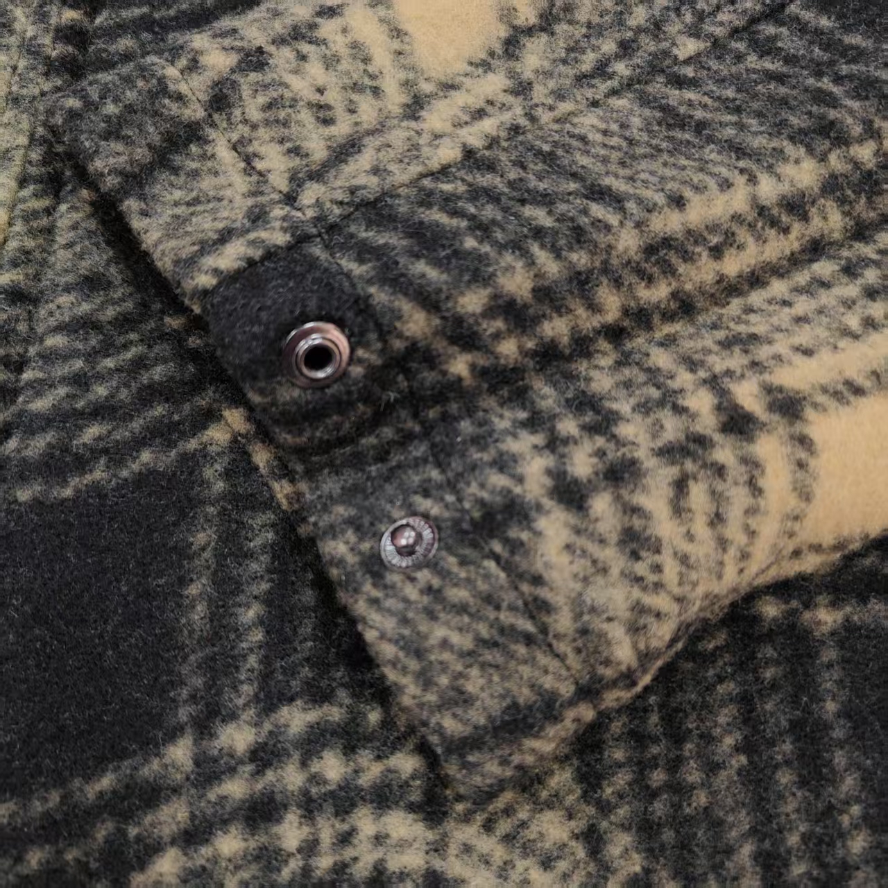 Men's Plaid Quilted Tweed Zip-up Jacket Black and Yellow Shirt style Lined Filled Loose Coat for Casual Streetwear