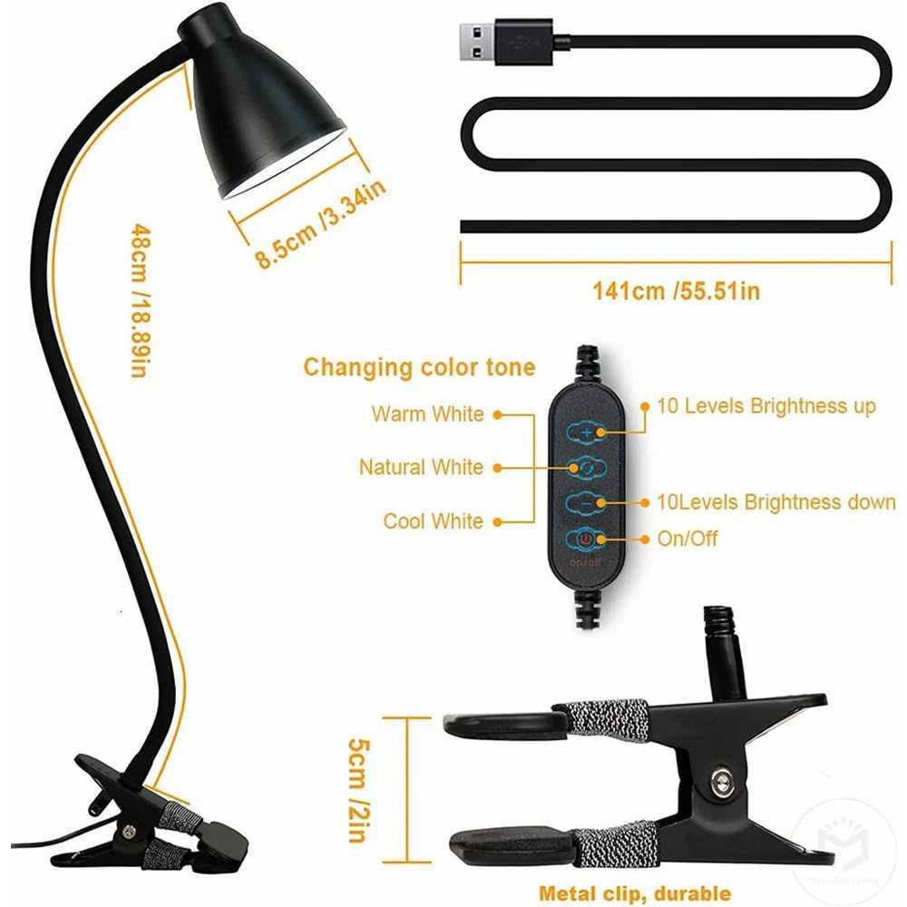 38 LED Desk Lamp 3 Color Modes 10 Brightness Dimmer Reading Light Auto Off Timer Desk Light Flexible Gooseneck Clip Book Light M251114