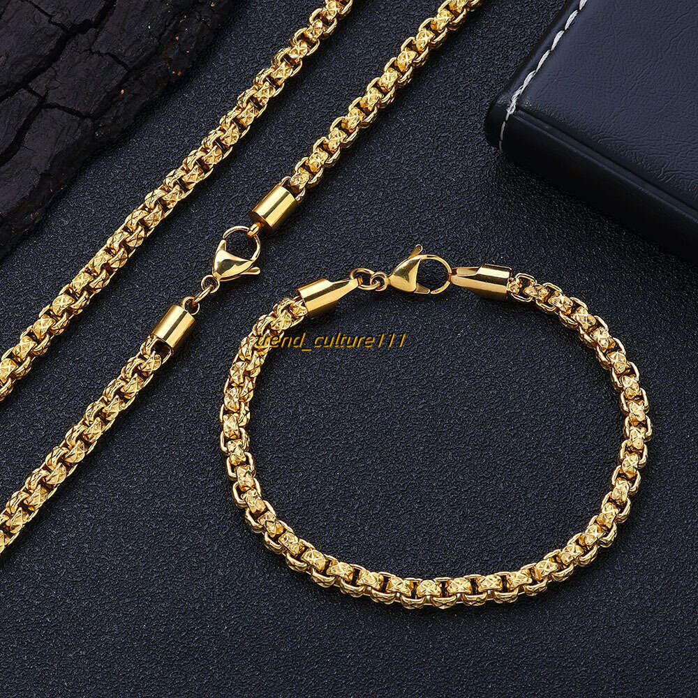 Stainless square pearl chain emed necklace trendy and versatile men's jewelry hip-hop titanium steel accessories