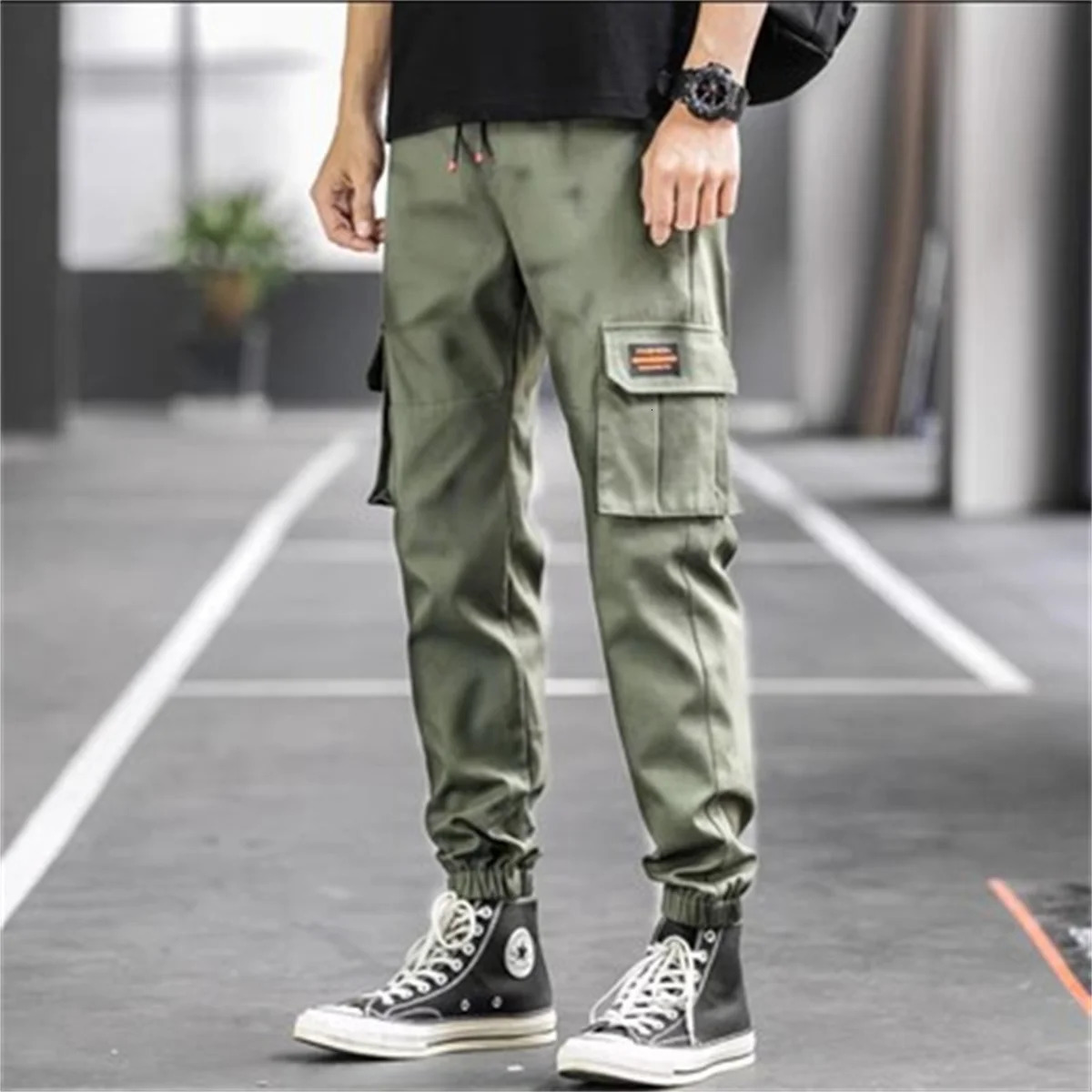 Cool mens cargo pants hiphop hit color multi pocket Trouser Streetwear Techwear sports boys coat 250414Z