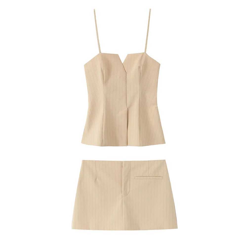 UNIZERA Womens Striped Thin Belt Top and Pants Set with Ruffle Decoration Spring New Product Casual Womens WearXJ250414