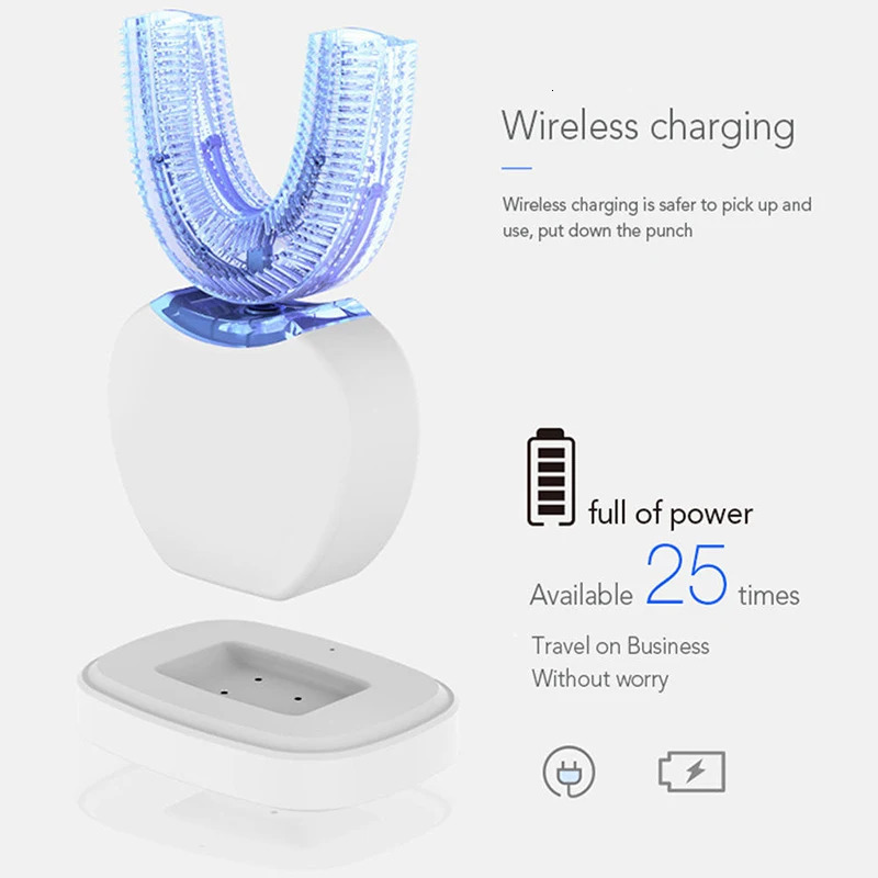 Intelligent Automatic U Type Modes Tooth Brush Sonic Electric Toothbrush USB Rechargeable Tooth Whitening Blue Light 251110