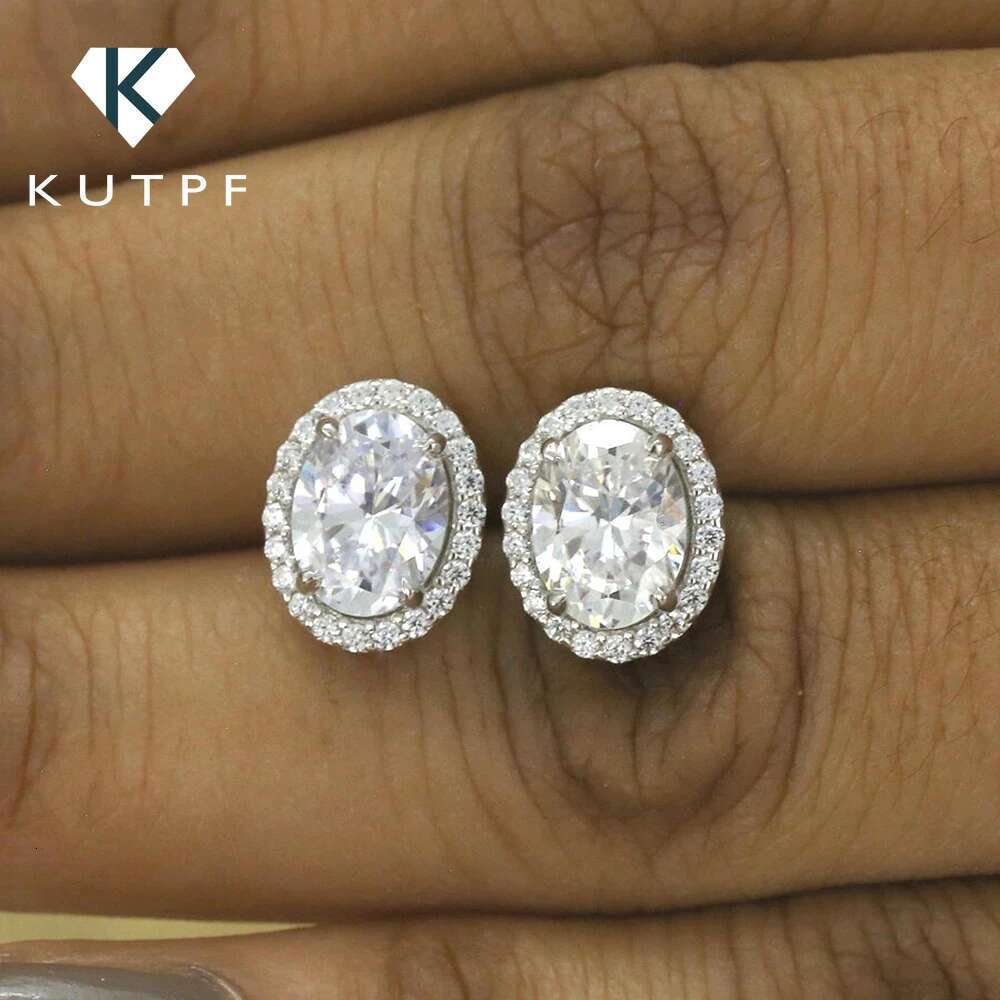 Oval Cut Moissanite Stud Earrings with Certificate 0.5/1Carat D Color Halo Diamond Ear Studs S925 Silver Fine Jewelry for Women