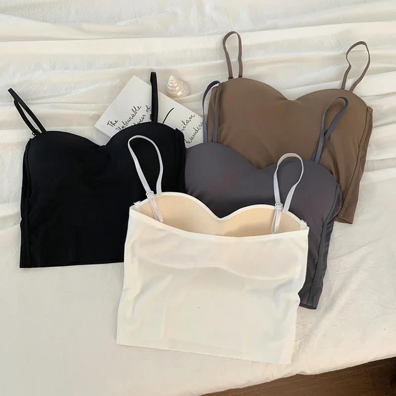 Itolin fashion backless vest cute womens crop top slim elastic ice silk spaghetti with bra pad 250414Z