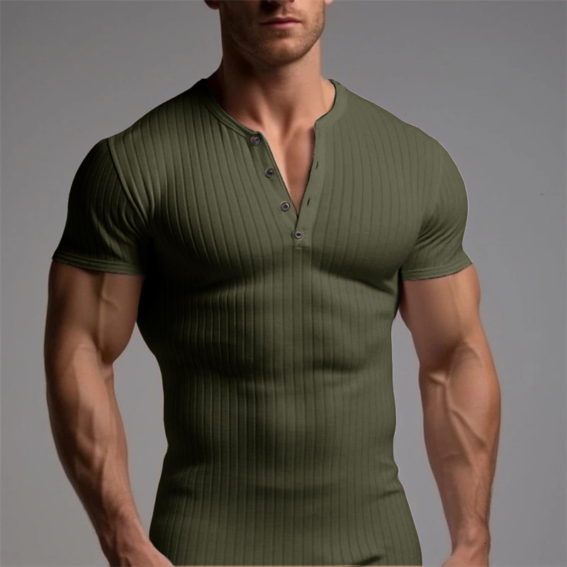 Sports Slim Fit Muscle Mens Short Sleeve T-shirt Fitness Elastic Thread Tight Solid Color American Henry