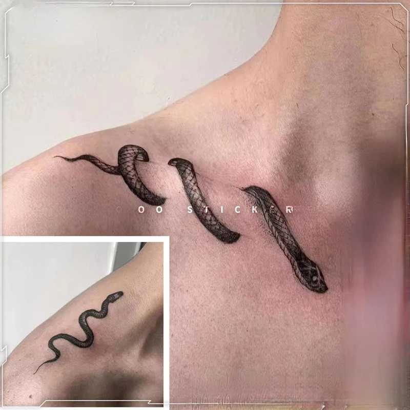 Black Snake Collar Temporary Tattoo Stickers Mens and Womens Tattoos Et Art Corporel Fake Tattoos Cool Tattoos TenporalesXJ25414