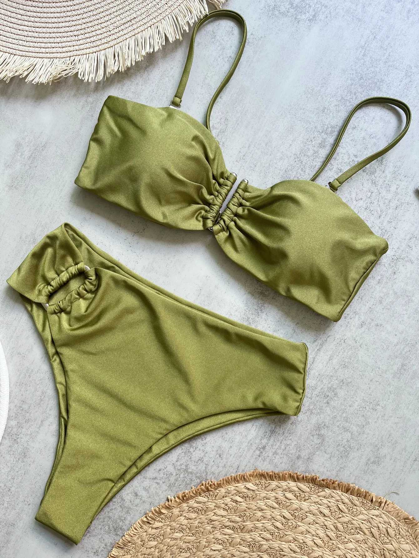 Bandeau Bikini Push Up Women Swimsuits 2024 Sexy Female Swimwear Brazilian Bikini Set Thong Biquini Swim Suits Solid BeachwearW251113