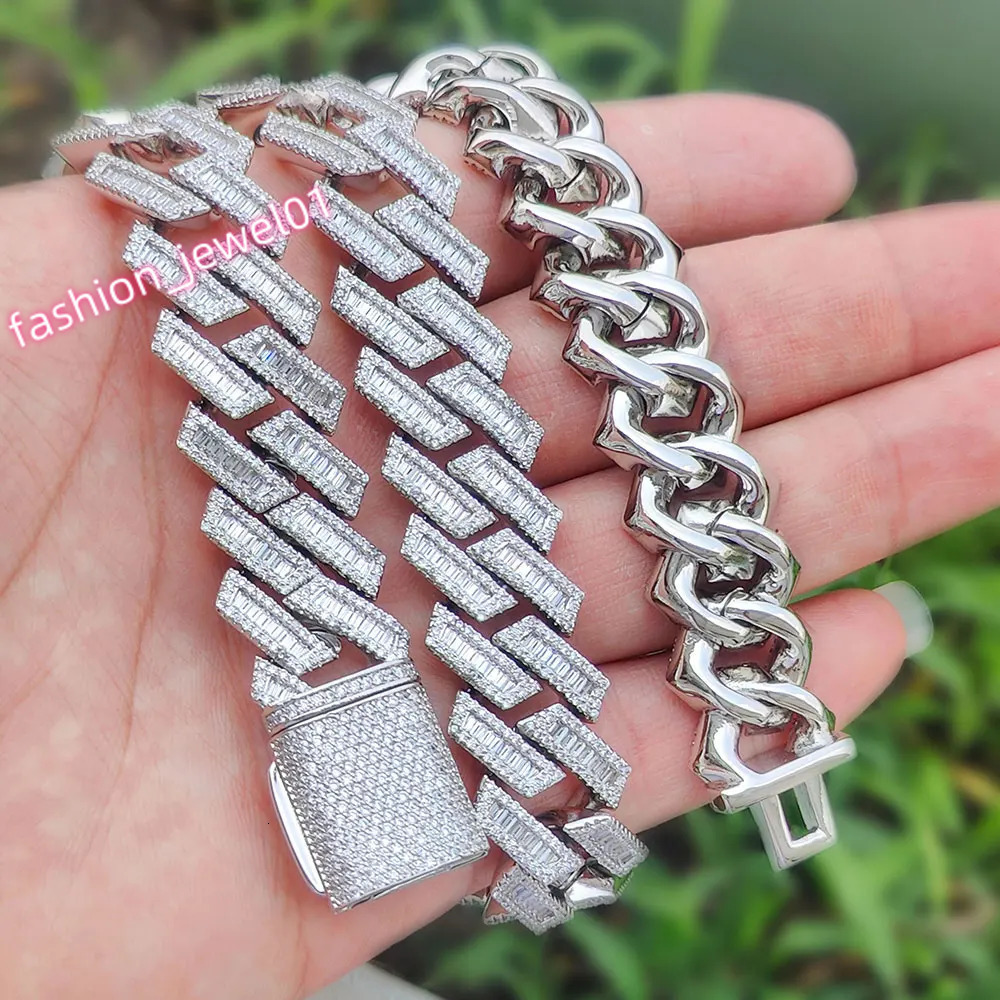 18K Gold Plated Miami Cuban Chain 18mm Iced Out Choker Cuban Link Chain Rectangle Stone Prong Fashion Hip Hop Jewelry For Men