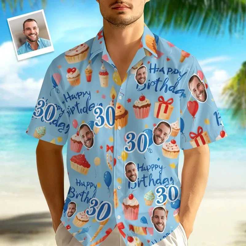 Customized Birthday Hawaiian Shirt Birthday Party Personalized Face and Age Short Sleeves Fun Gifts Blonde Singles Party Top W250414
