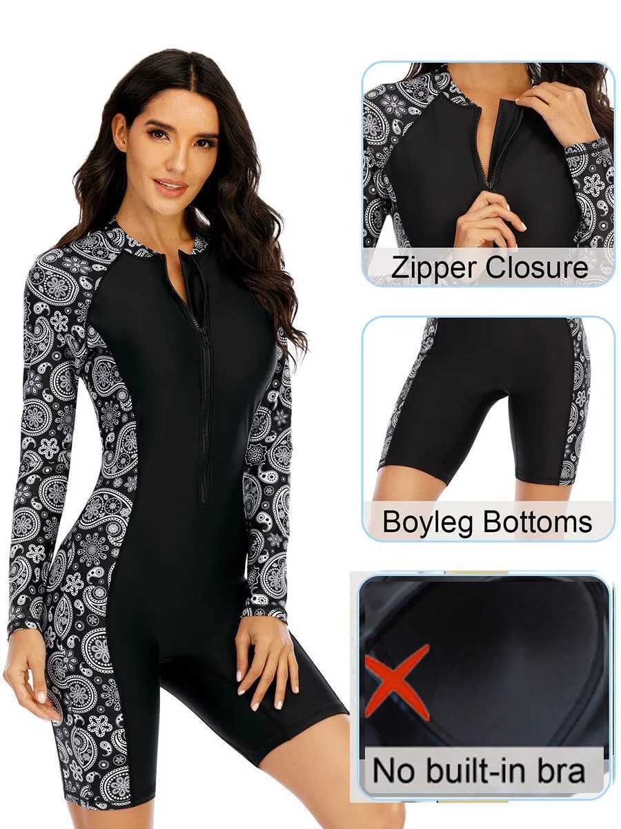 One Piece Long Sleeve Women Swimsuit Surfing Suit Beach Sporty Swimwear SunscreenNo built-in braW251113