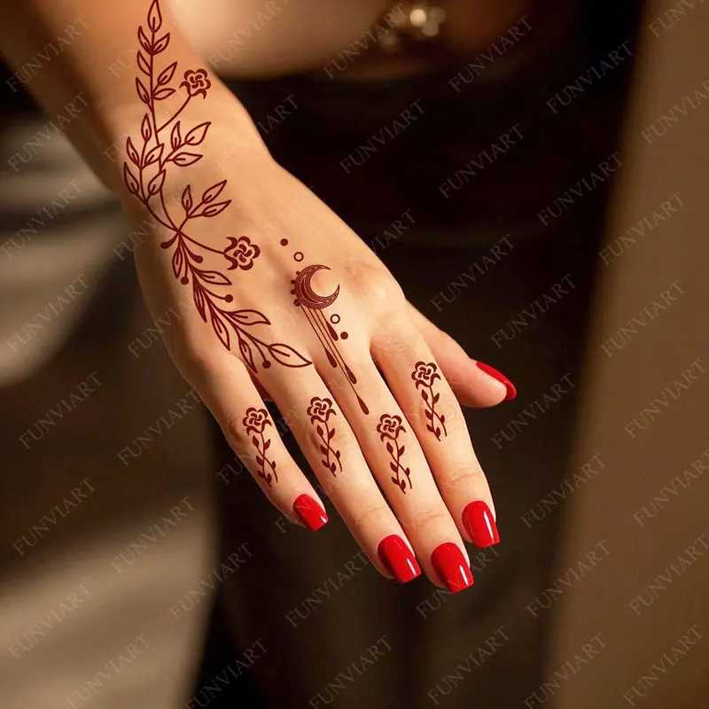 Moon pattern fake tattoo female disposable nail flower tattoo sticker hand flower leaf temporary tattoo Ramadan body decorationXJ25414