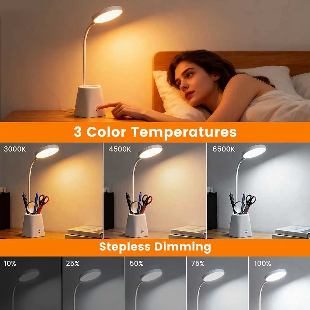 5V Portable LED Desk Lamp Brightness Adjustable Gooseneck Powered By USB Touch Dimming 3 Color Lighting for Reading Working M251114