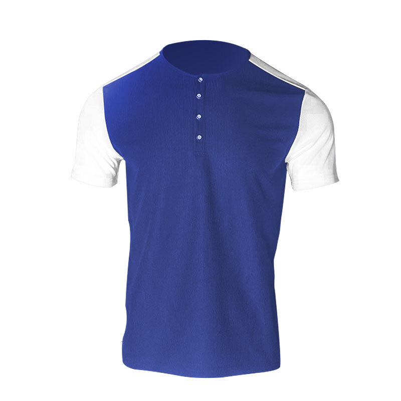 2025 New Oversized Waffle T-shirt Henry Shirt Color blocked Short Sleeve Men's