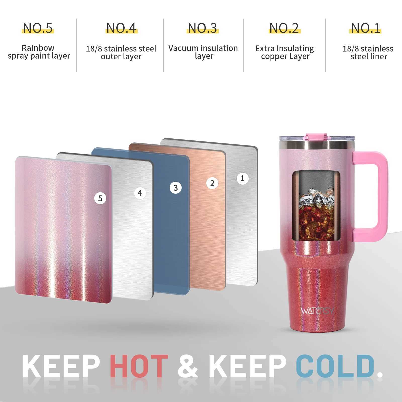 WATERSY 30/40oz Tumbler Large Capacity Thermal Cup Stainless Steel Insulated Mug with Handle Straw Double Wall Vacuum Flask C251114