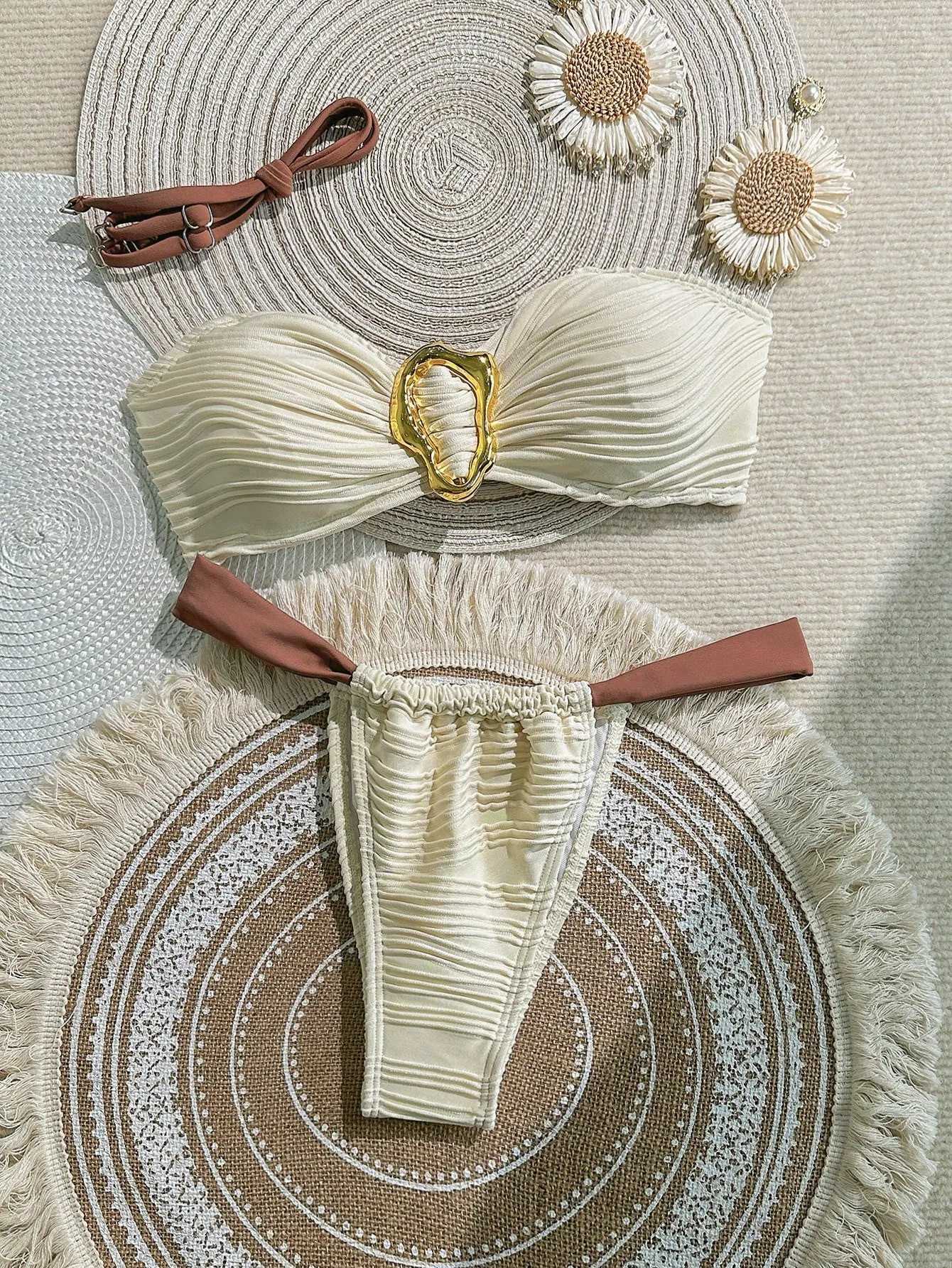 New Special Fabric Tube Top Simple Split Bikini Beach Spa Swimsuit for WomenW251113