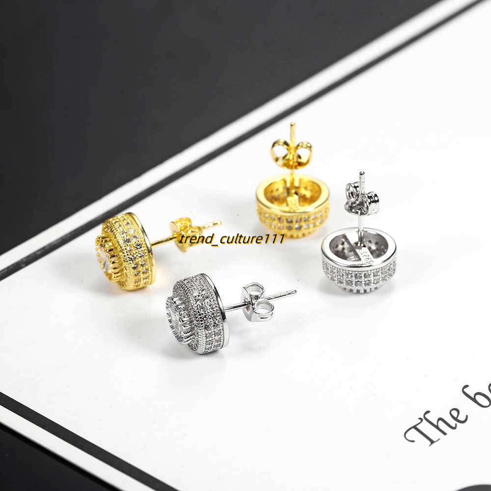 Hip hop jewelry full of dia round with micro inlaid Moissanite trendy personality hiphop men's earrings