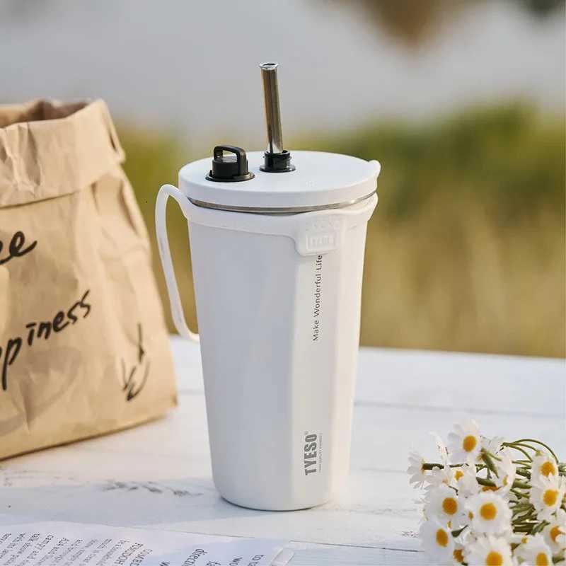 TYESO 600ml Thermos Water Bottle Stainless Steel Coffee Cup with Straw Gradient Keeps Cold and Heat Insulated Car Thermos Mug C251114