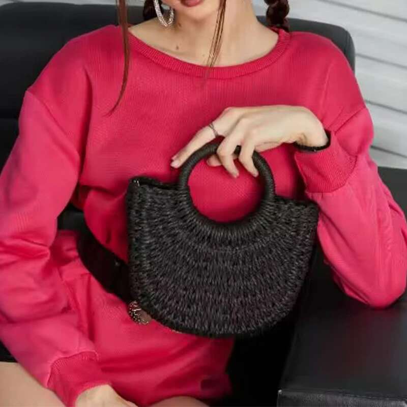 Half-Round Rattan Women Large Capacity Summer Beach Bags Travel Weave Handle Hot Bohemia Shoulder Bag