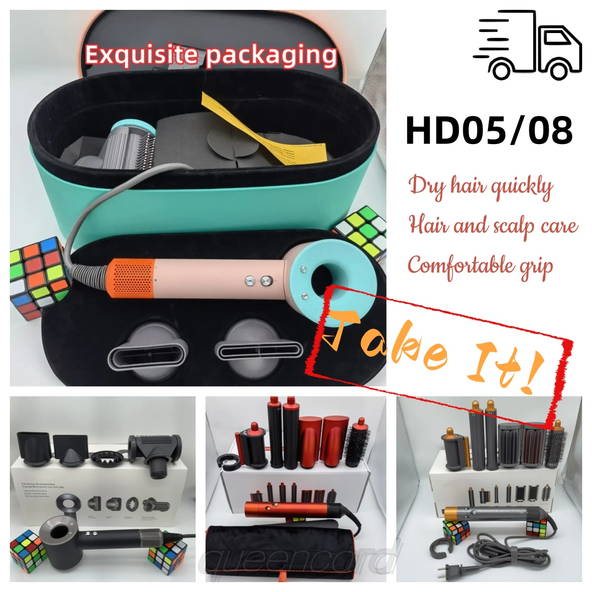 Professional Hair Dryer HD05/08 Blow Dryer 5-in-1 Silent Reduction HS05/09Hair Care Dryer Salon Blow Powerful Stronger Cold Wind Temperature