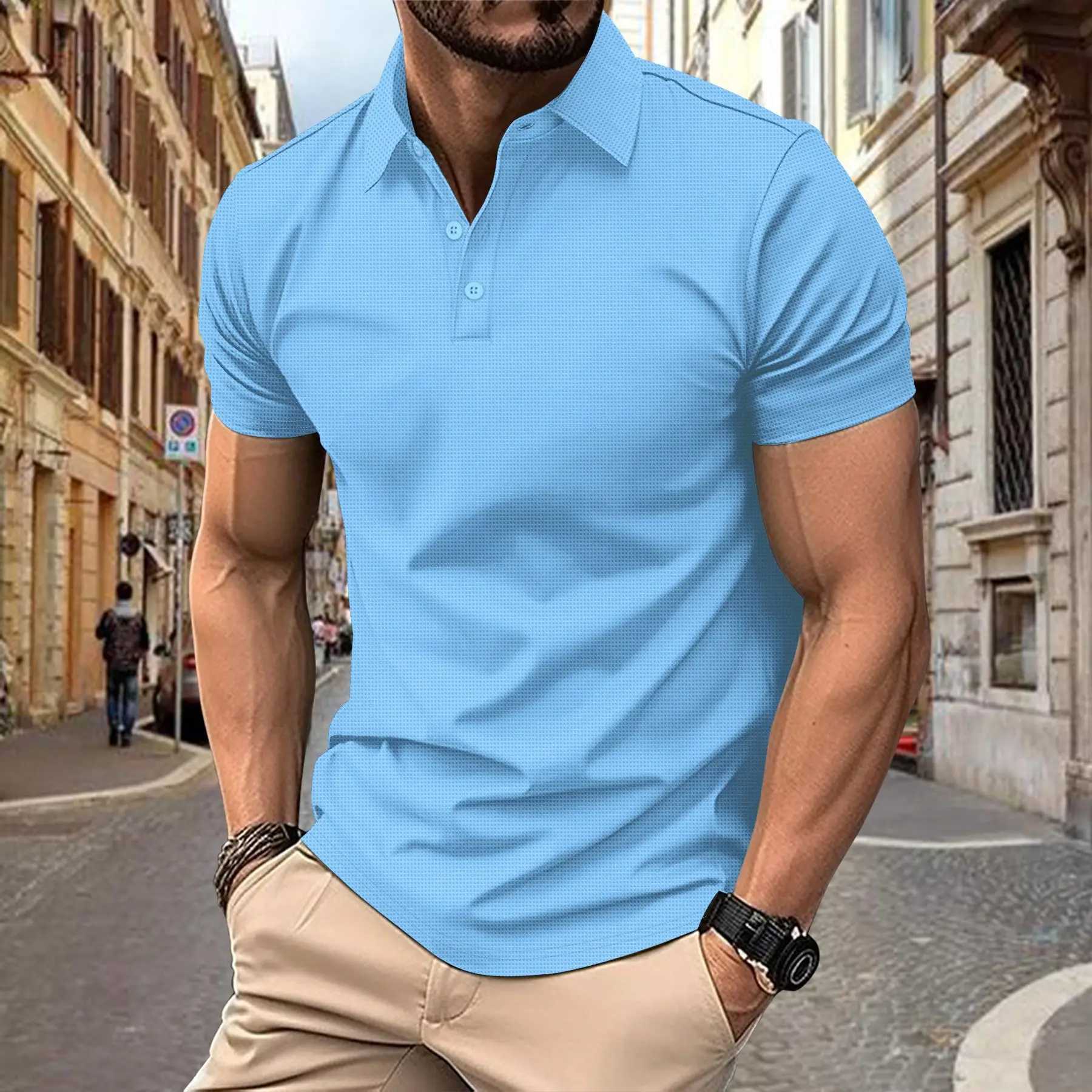 Mens T-shirt Classic Short Sleeve Polo Shirt Summer Top Casual T-shirt Buckle Neck Comfortable Casual Polo Shirt W250414