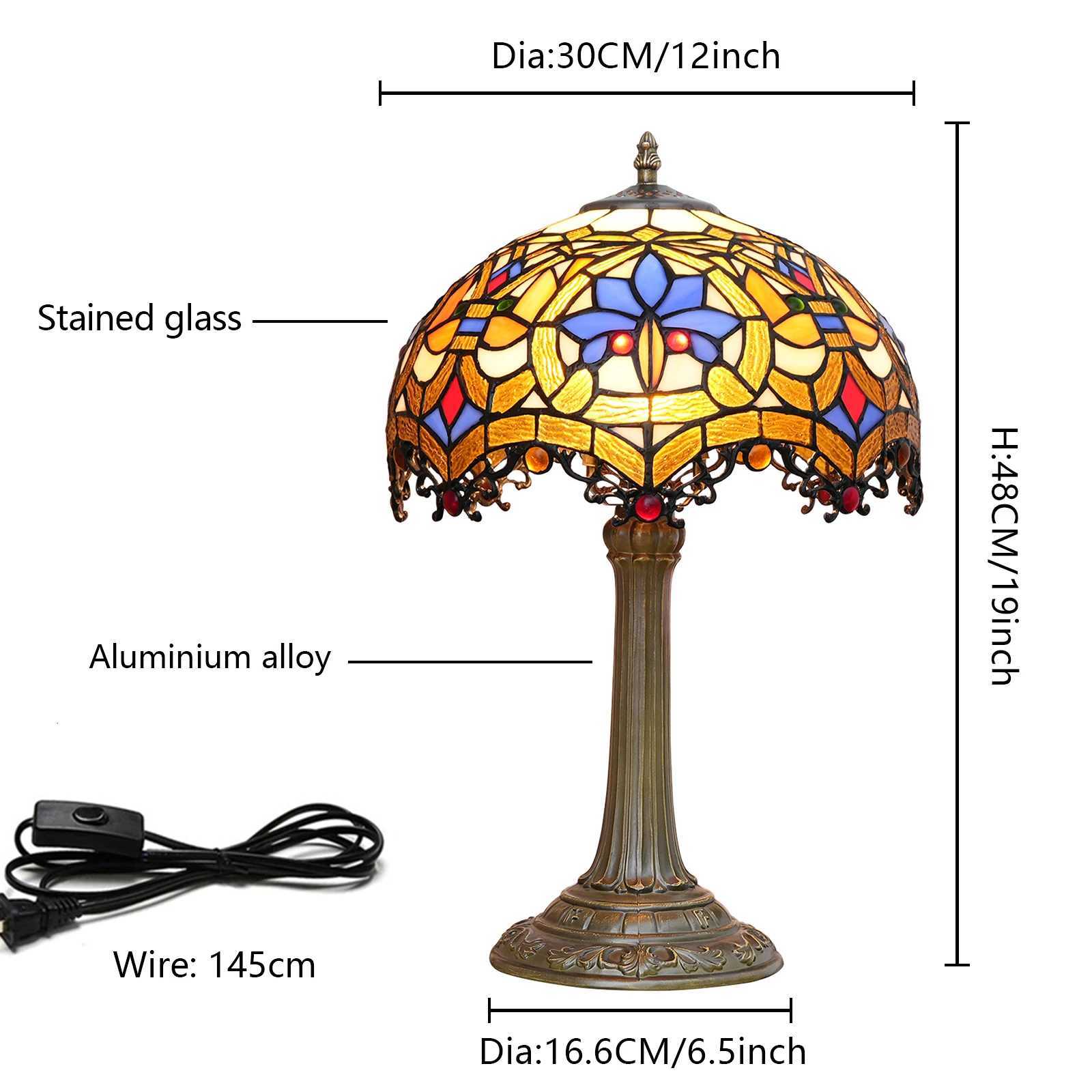 Yellow Peacock Tail Style Stained Glass Table Lamp Vintage Handmade Reading Lamp for Living Room Home Office Decor Light M251114