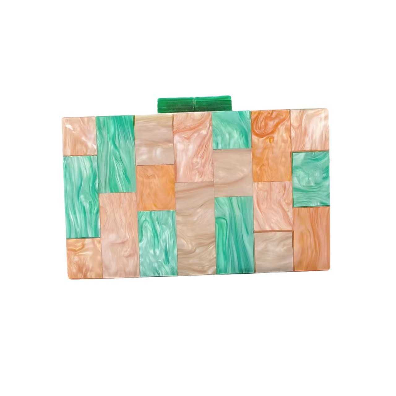 Womens New Contrast Colored Spliced Acrylic Dinner Bag Single Shoulder Oblique Cross Wedding Banquet Handbag