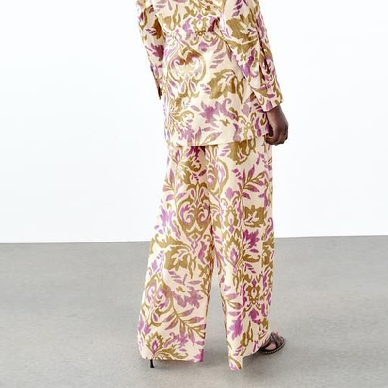 Womens clothing 2025 spring/summer floral color casual pants loose and slimming wide leg pants for women