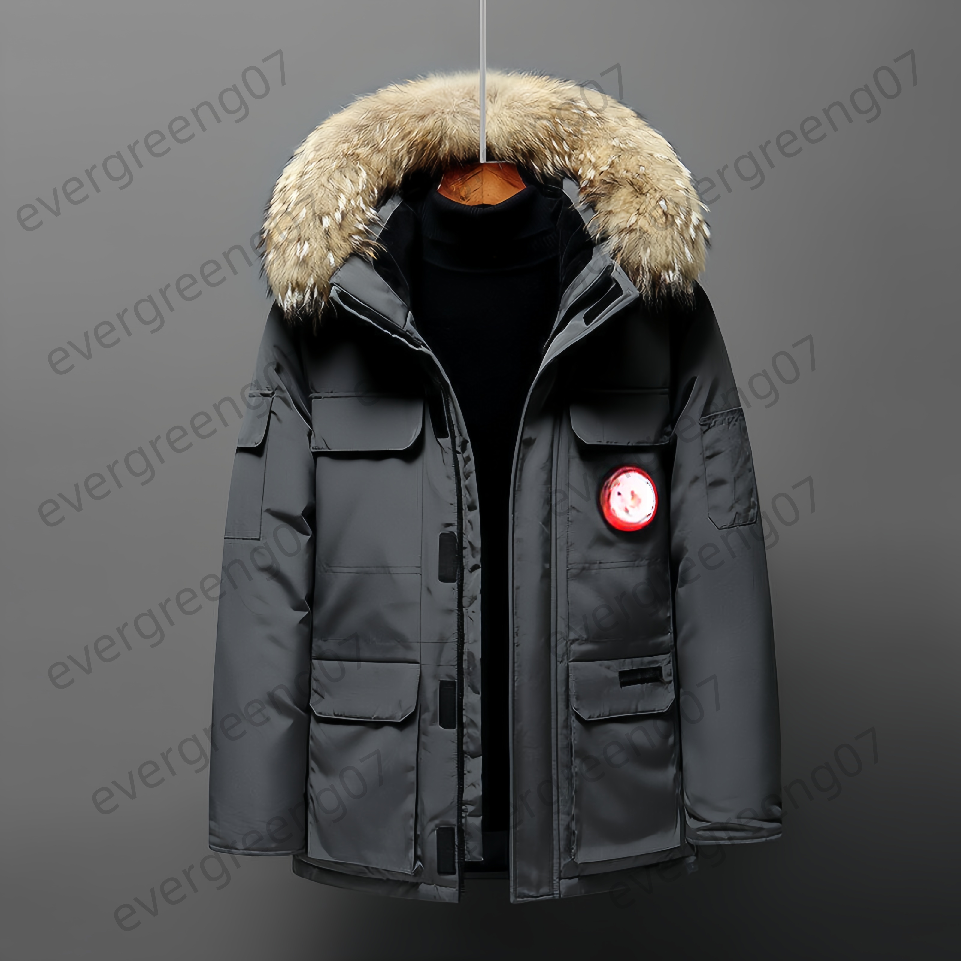 Canadas Jacket Mens Designer Winter Warm Wolf Fur Hood Parka Goose Jacket Pocket Windbreaker Luxury Down Coat Womens Doudoune Puffer e06
