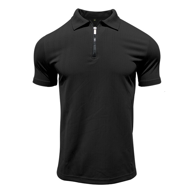 2025 new men's T-shirt summer slim fit zipper short sleeved polo shirt