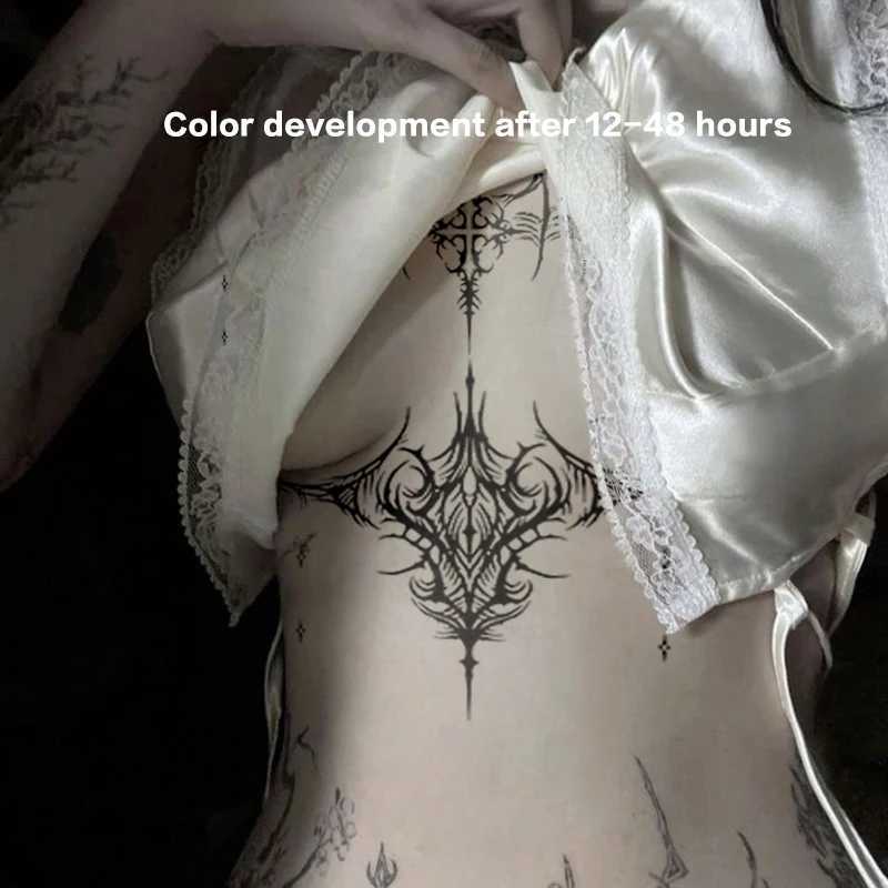 Dark Witch Cross Herbal Juice Tattoo Sticker Temporary Tattoo for Men Sexy Hotwife Waterproof Abdominal Fake Tattoo Gift PunkXJ25414