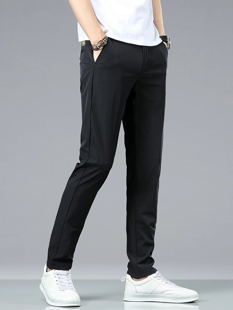 Ice Silk Cool Summer Mens Casual Pants Ultra Thin Fashion Stretch Business Korean Trouser Clothing 250414Z