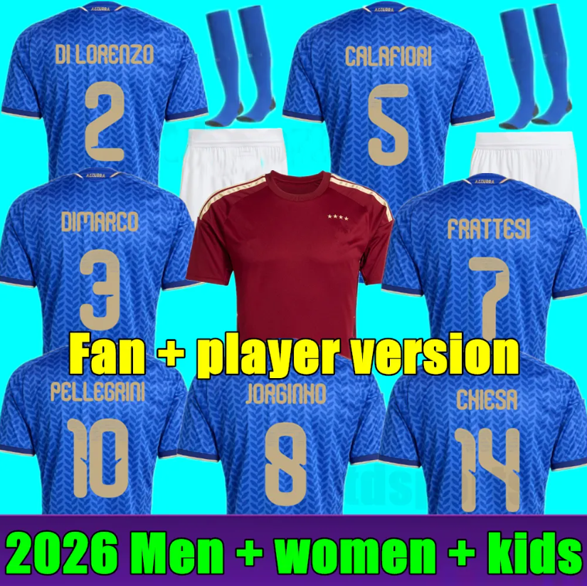 2026 ItalyS Soccer Jersey PELLEGRINI Home away goalkeeper player version football INSIGNE BARELLA JORGINHO BASTONI italie Men women kids kit football shirt