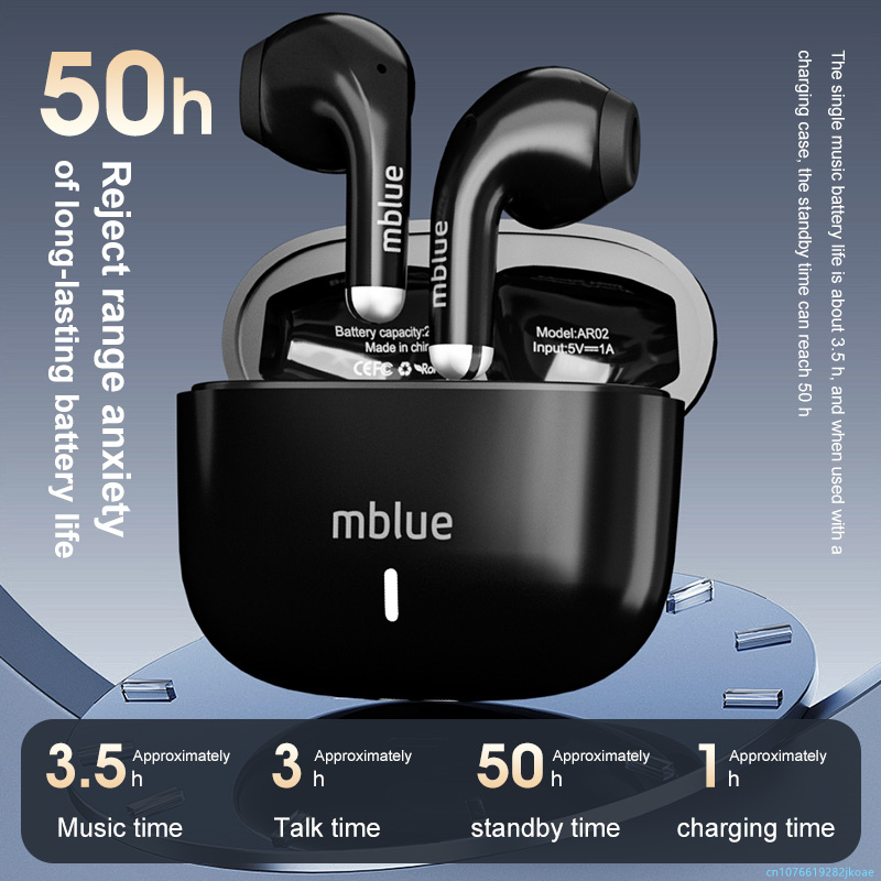 Original mblue AR02 Earphone True Wireless Bluetooth 5.4 Headphone HiFi Stereo Outdoor Sports Headset HD Mic Call Earbuds 200mAh Charging Case