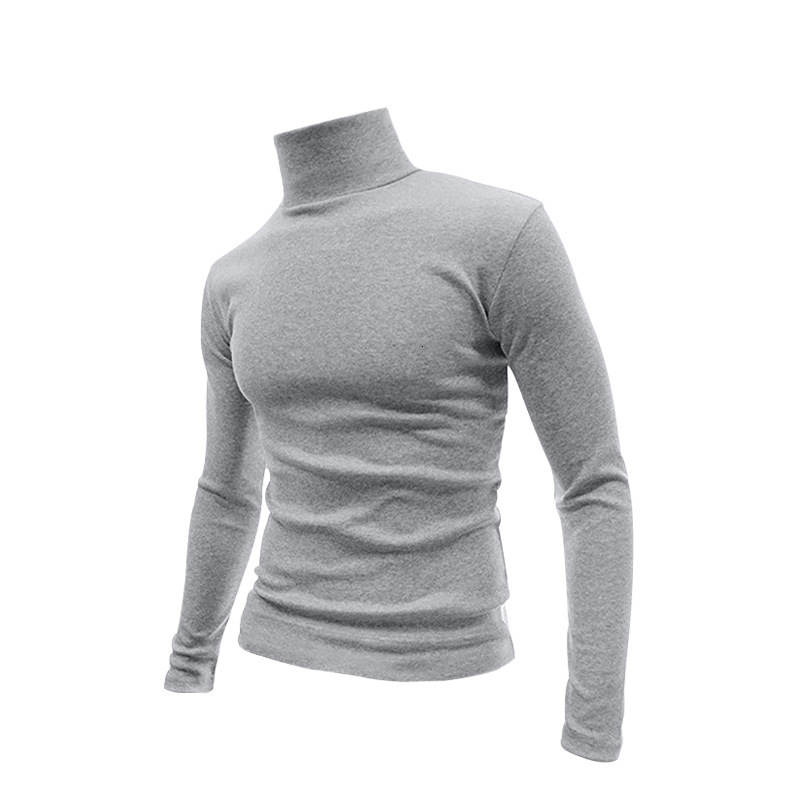 2025 New Men's Solid Color T-shirt High Neck Long Sleeve Spring/Autumn/Winter Base Knitted Sweater Korean Version Hoodie