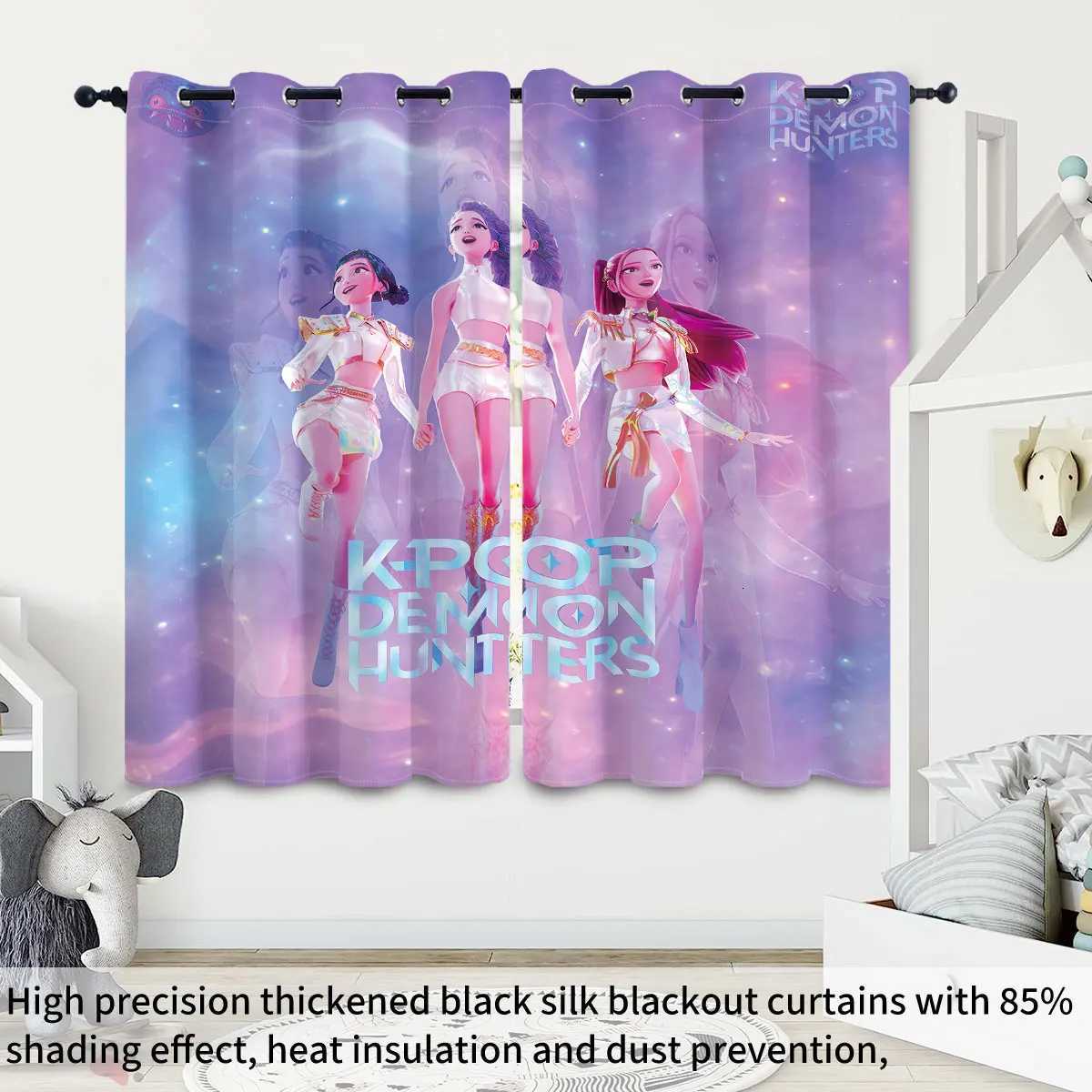 2pcs K-Pop Demon Hunters print perforated blackout curtains multiple size living room insulation decoration machine washable Z251111