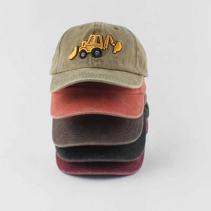 Newly washed cotton baby baseball cap cartoon excavator embroidered childrens hat outdoor boys and girls summer snapshot hat W250414