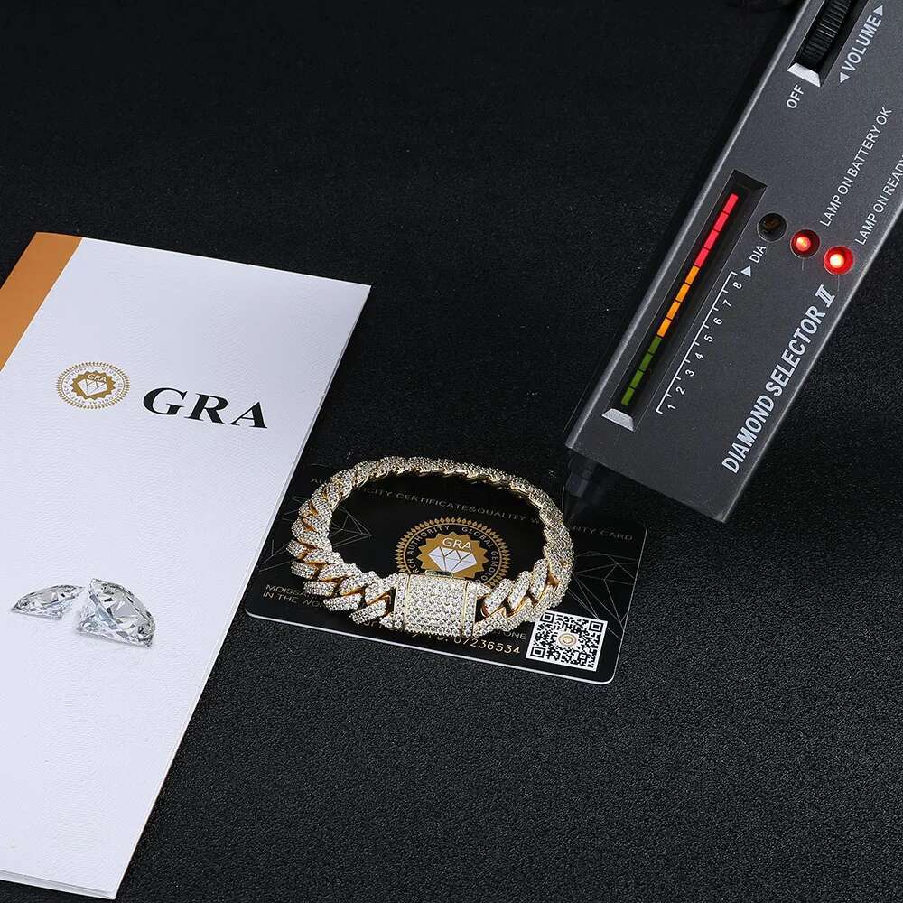 Hip Hop Jewelry VVS Certificate Double Row Iced 12MM S925 Sterling Silver Necklace Moissanite Diamond Miami Cuban Link Chain