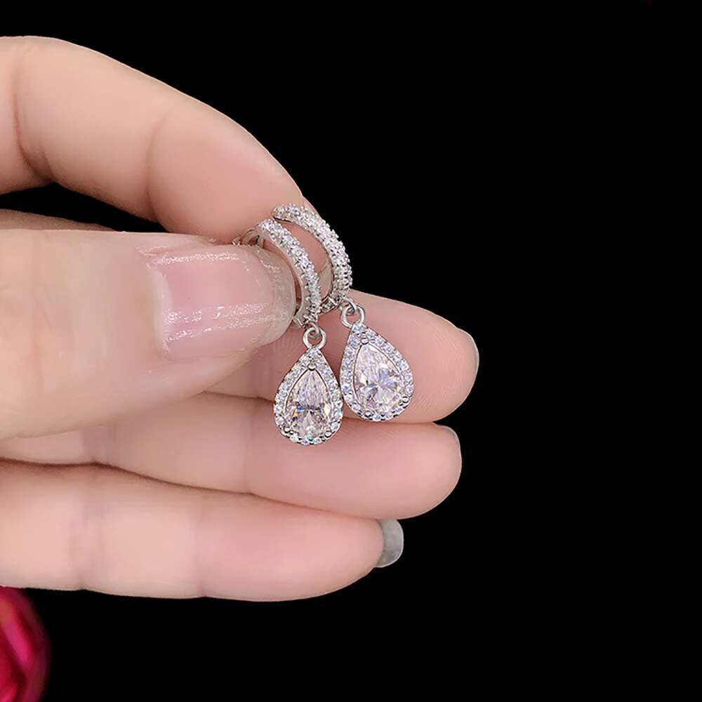 1carat Waterdrop Moissanite Hoop Earrings for Women D Color Pear/Heart/Oval Cut Halo Diamond Earring 925 Sterling Silver Jewelry