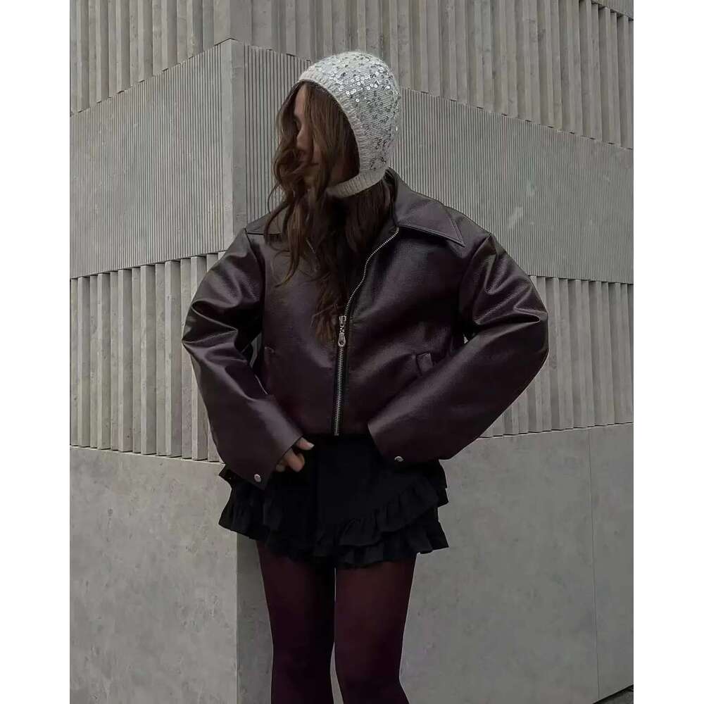 Designer Clothes 2024 New Leaher Jackets Women's Jaqueta Feminina Streetwear Ins Outwear Casaco Feminino Vermelho Couro Coat Black Giacca Pelle