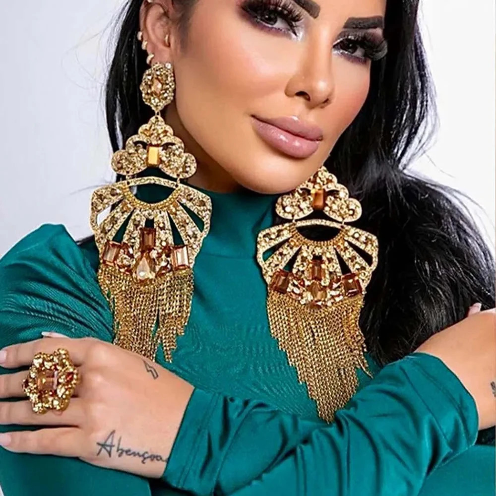 Stonefans Yellow Exaggerated Tassel Earrings Women Halloween Metal Piercing Club Bling Ear Accesories Jewelry Dance 250411