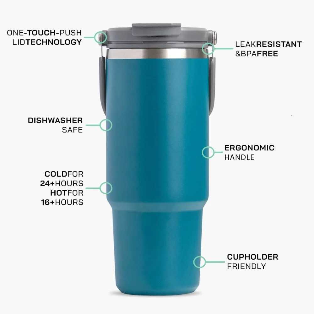 900ml Thermos Cup with Handle Drinking Water Bottle Insulated Stainless Steel Vacuum Water Bottle for Office Home Sports or Car C251114